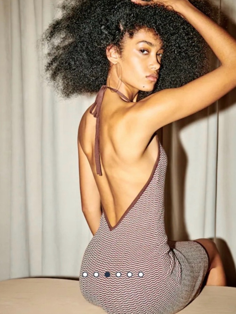 Abercrombie & Fitch Brown and Cream Backless Halter Knit Dress NWOT Medium